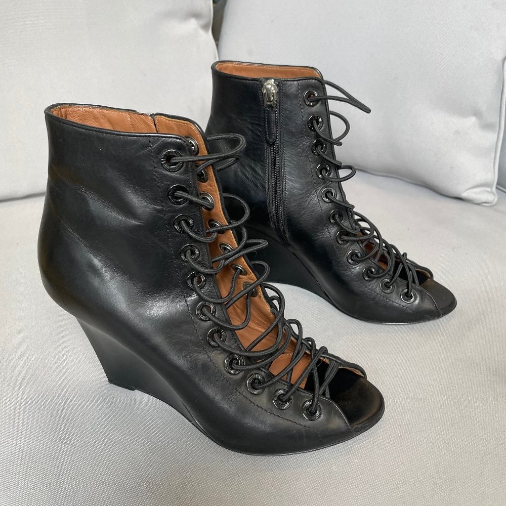 Givenchy Black Lace-front Wedge Boots/Booties Size 37